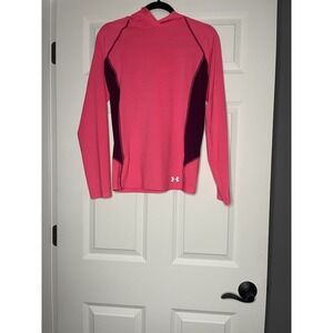 Under Armour Heat Gear Long Sleeve Hooded Athletic Top Small Pink And Plum